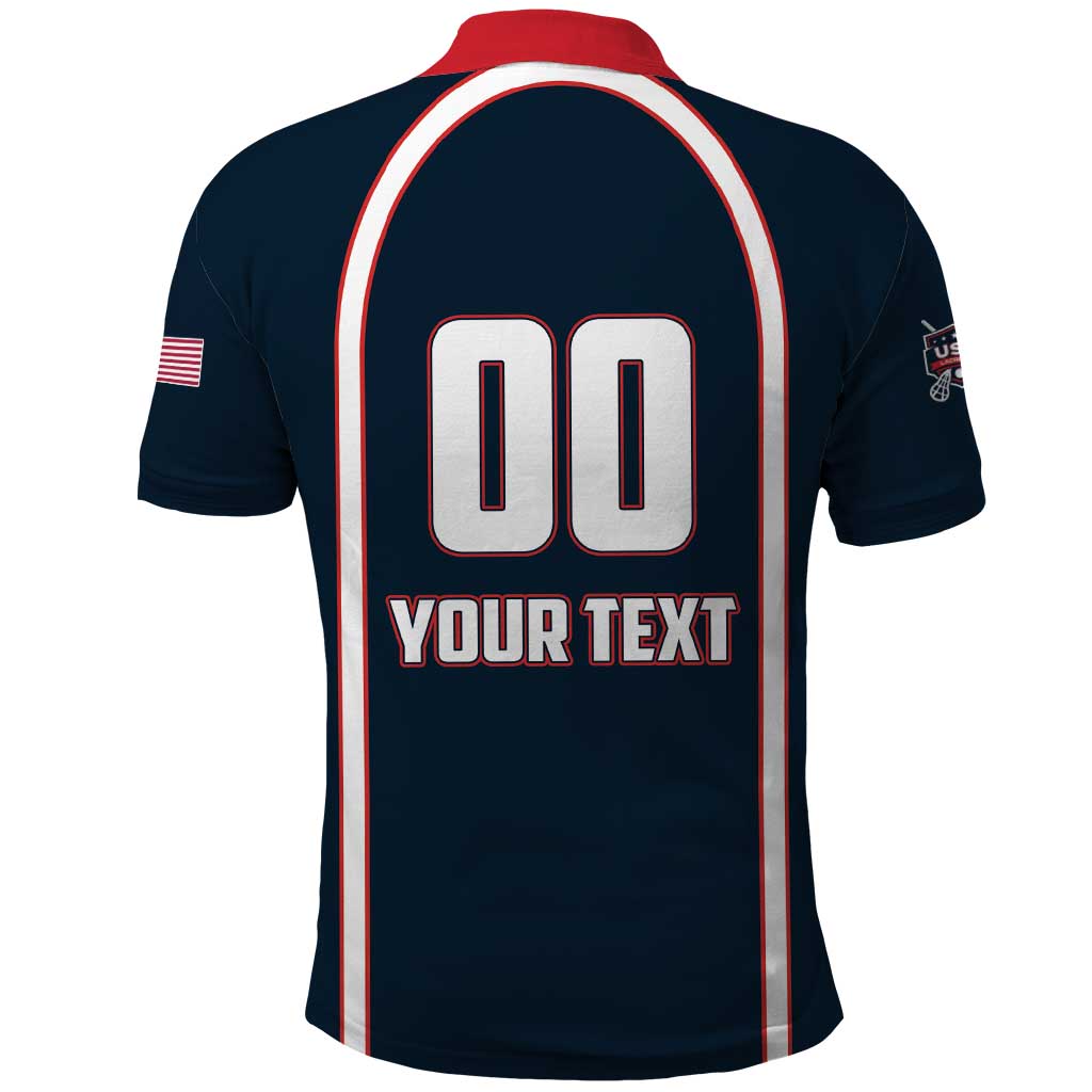 Custom USA 2025 Lacrosse Polo Shirt USA Growing the Game Blue Version