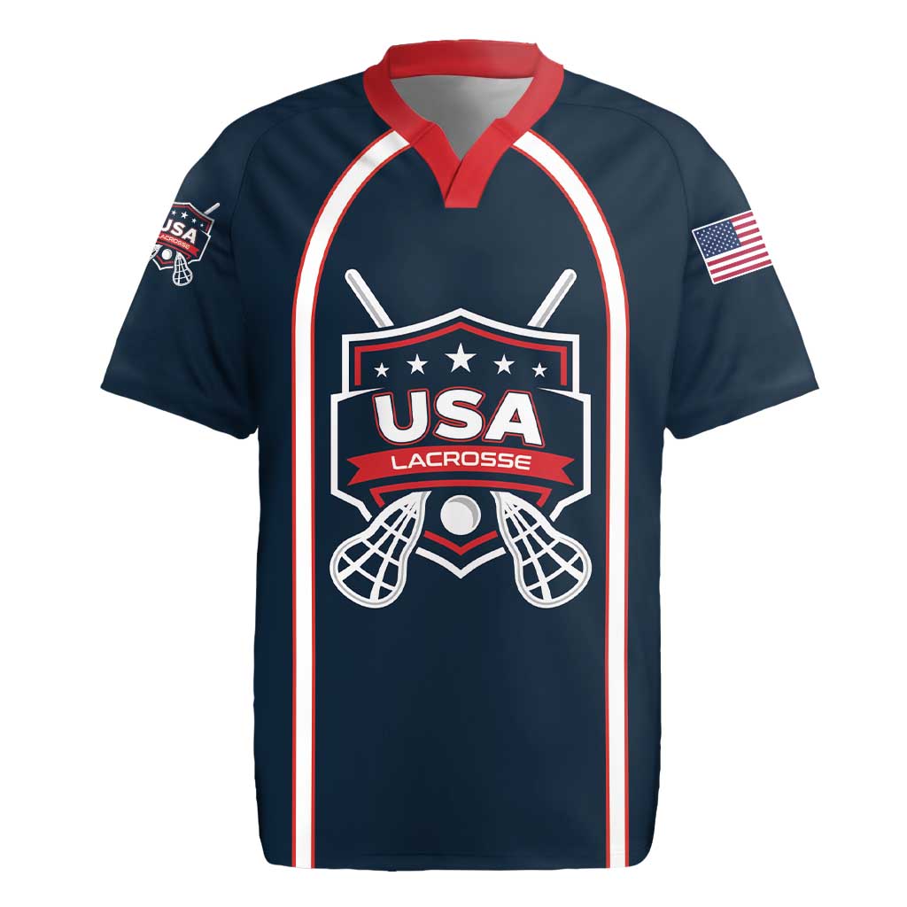 Custom USA 2025 Lacrosse Rugby Jersey USA Growing the Game Blue Version