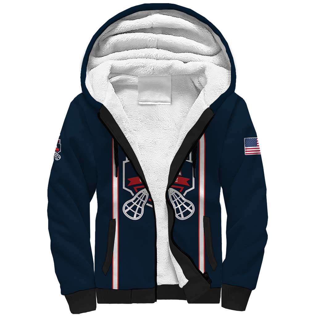 Custom USA 2025 Lacrosse Sherpa Hoodie USA Growing the Game Blue Version