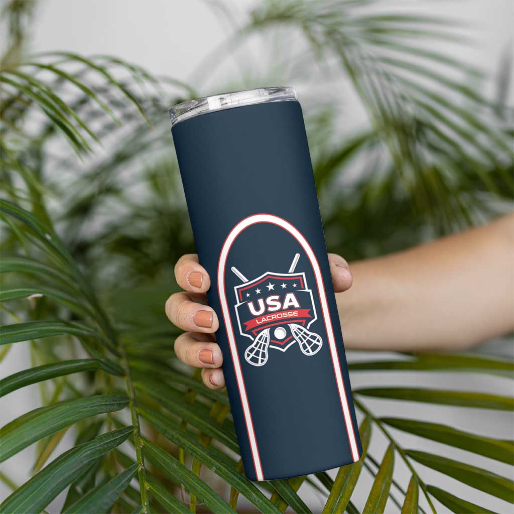 Custom USA 2025 Lacrosse Skinny Tumbler USA Growing the Game Blue Version