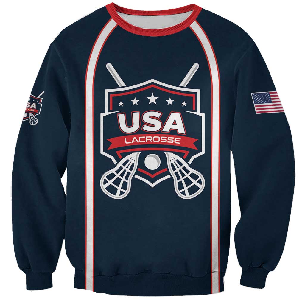 Custom USA 2025 Lacrosse Sweatshirt USA Growing the Game Blue Version