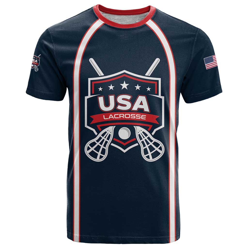 Custom USA 2025 Lacrosse T Shirt USA Growing the Game Blue Version