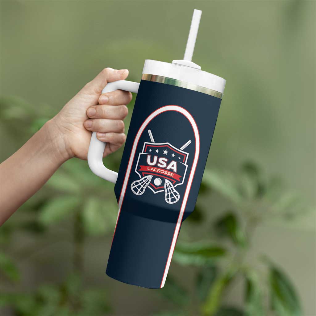 Custom USA 2025 Lacrosse Tumbler With Handle USA Growing the Game Blue Version