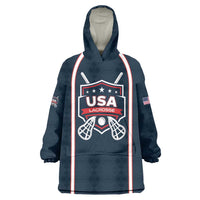 Custom USA 2025 Lacrosse Wearable Blanket Hoodie USA Growing the Game Blue Version