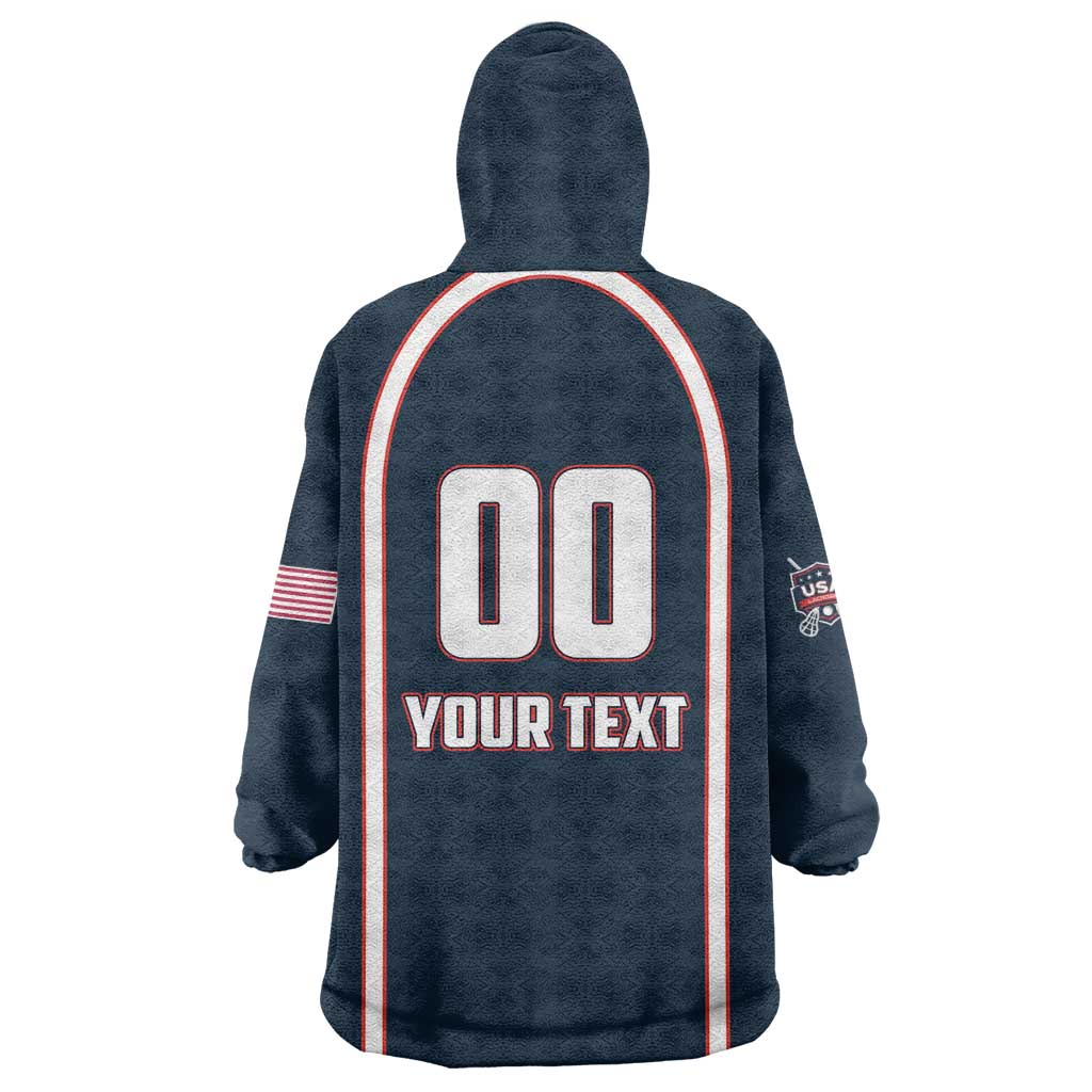 Custom USA 2025 Lacrosse Wearable Blanket Hoodie USA Growing the Game Blue Version