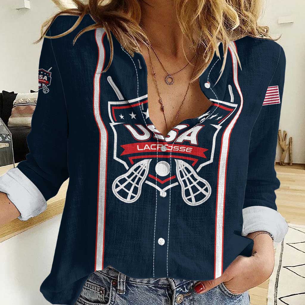 Custom USA 2025 Lacrosse Women Casual Shirt USA Growing the Game Blue Version
