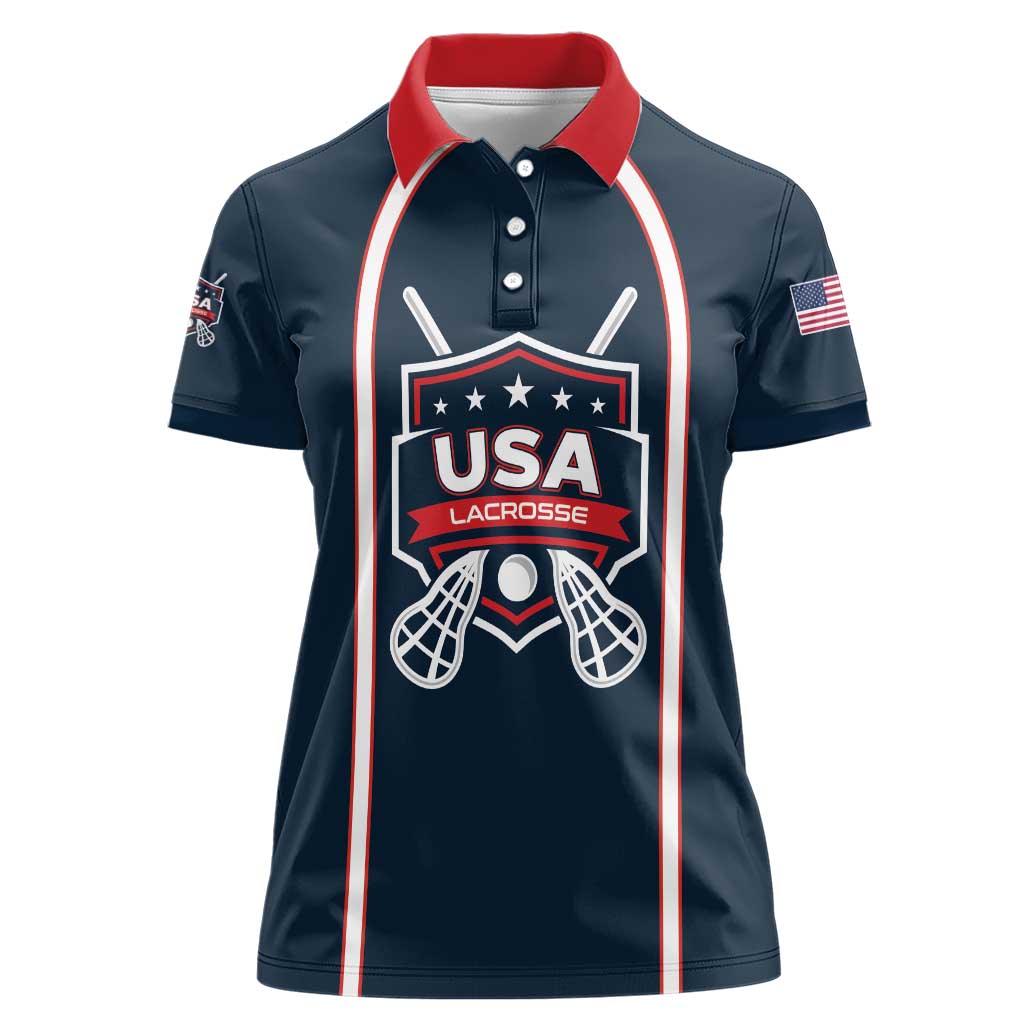 Custom USA 2025 Lacrosse Women Polo Shirt USA Growing the Game Blue Version