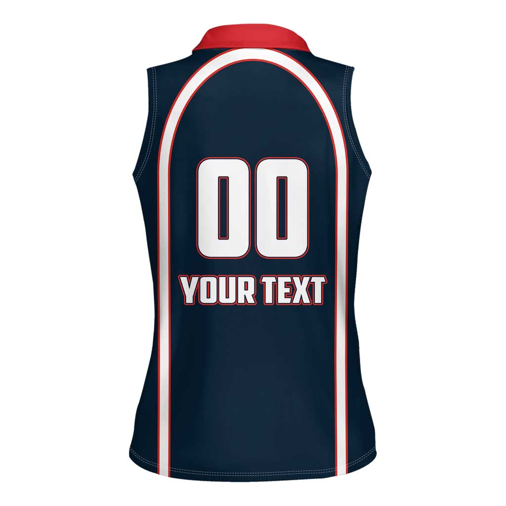 Custom USA 2025 Lacrosse Women Sleeveless Polo Shirt USA Growing the Game Blue Version