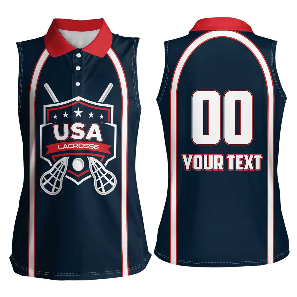 Custom USA 2025 Lacrosse Women Sleeveless Polo Shirt USA Growing the Game Blue Version