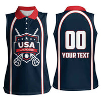Custom USA 2025 Lacrosse Women Sleeveless Polo Shirt USA Growing the Game Blue Version