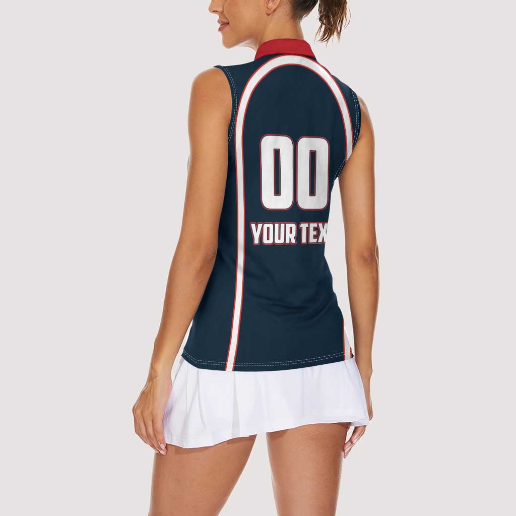 Custom USA 2025 Lacrosse Women Sleeveless Polo Shirt USA Growing the Game Blue Version