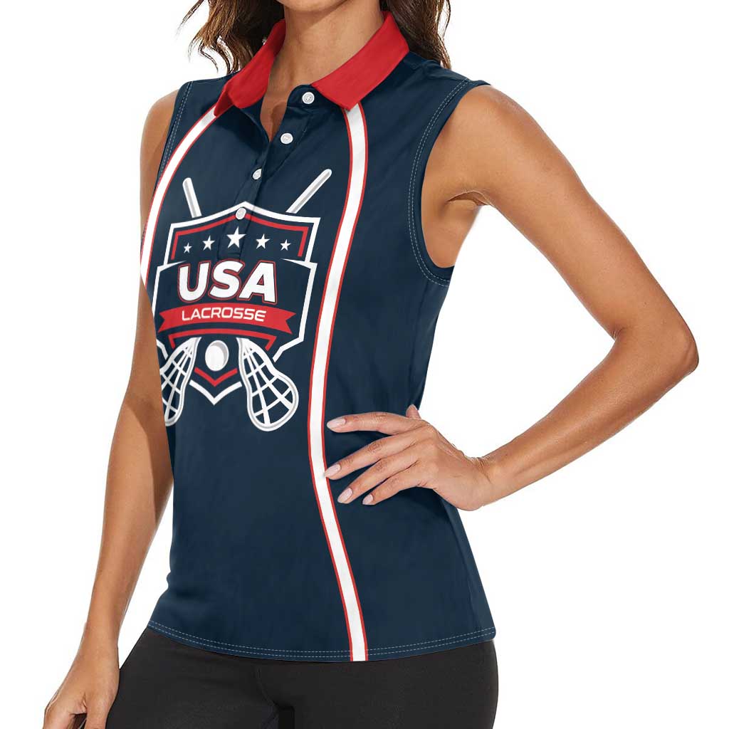 Custom USA 2025 Lacrosse Women Sleeveless Polo Shirt USA Growing the Game Blue Version