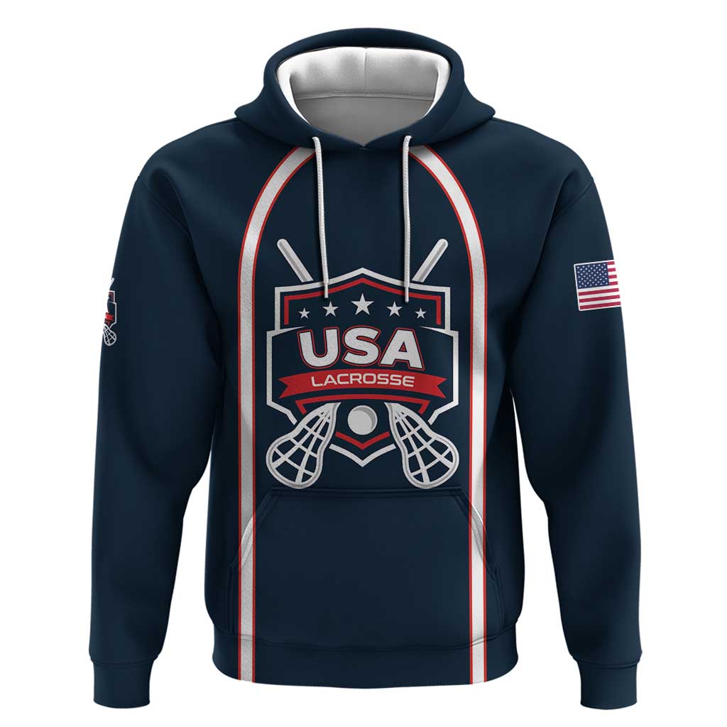 Custom USA 2025 Lacrosse Zip Hoodie USA Growing the Game Blue Version