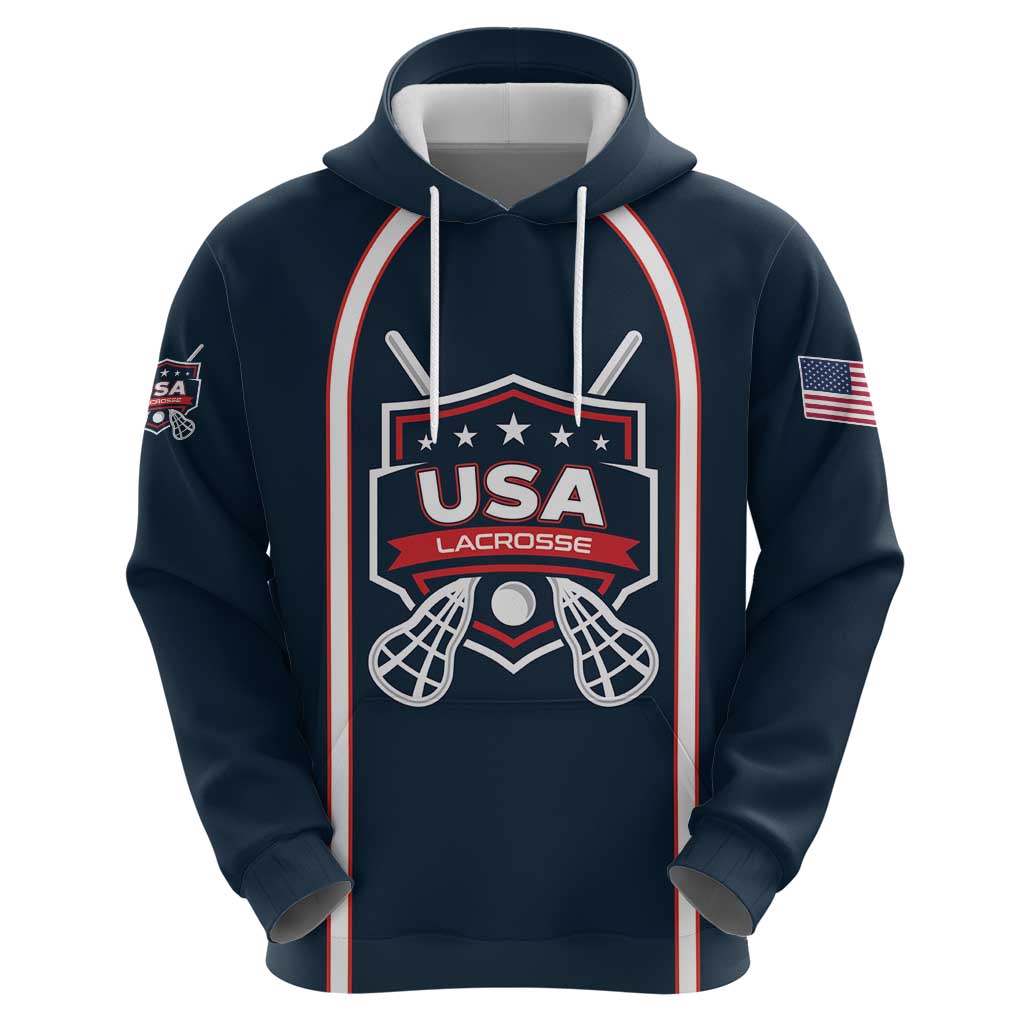 Custom USA 2025 Lacrosse Zip Hoodie USA Growing the Game Blue Version