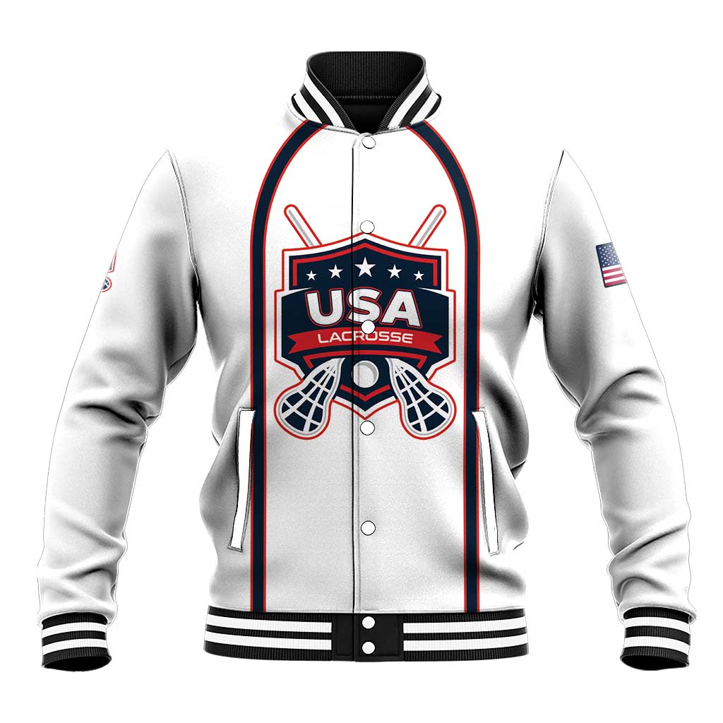 Custom USA 2025 Lacrosse Baseball Jacket USA Growing the Game White Version