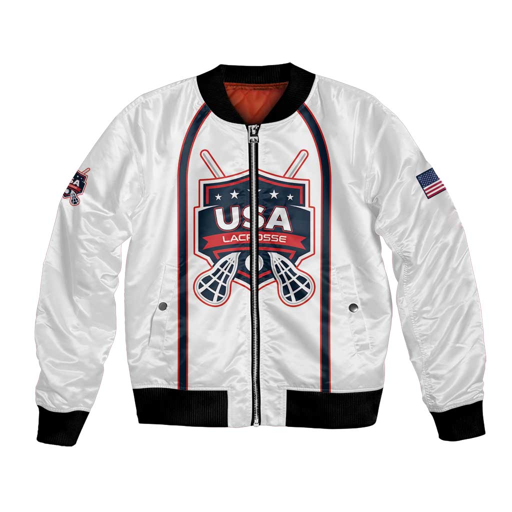 Custom USA 2025 Lacrosse Bomber Jacket USA Growing the Game White Version