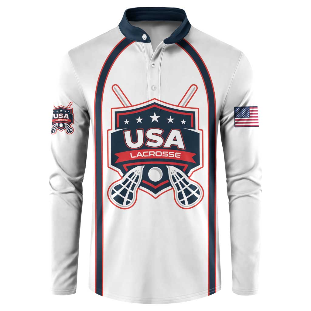 Custom USA 2025 Lacrosse Button Sweatshirt USA Growing the Game White Version