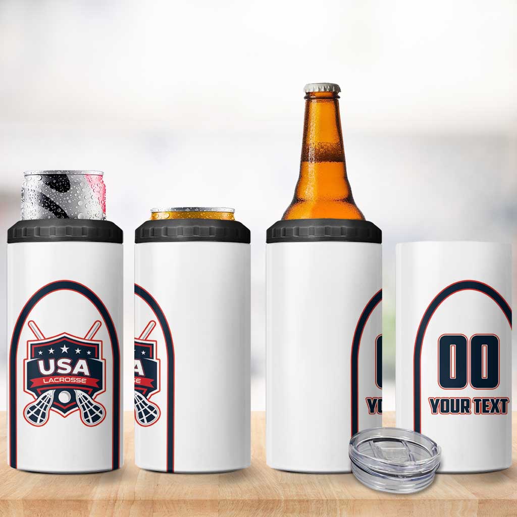 Custom USA 2025 Lacrosse 4 in 1 Can Cooler Tumbler USA Growing the Game White Version