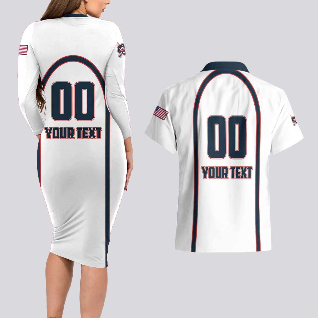 Custom USA 2025 Lacrosse Couples Matching Long Sleeve Bodycon Dress and Hawaiian Shirt USA Growing the Game White Version