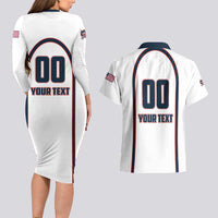 Custom USA 2025 Lacrosse Couples Matching Long Sleeve Bodycon Dress and Hawaiian Shirt USA Growing the Game White Version