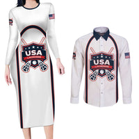 Custom USA 2025 Lacrosse Couples Matching Long Sleeve Bodycon Dress and Long Sleeve Button Shirt USA Growing the Game White Version