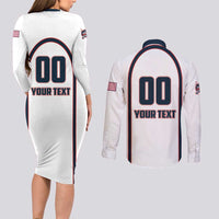 Custom USA 2025 Lacrosse Couples Matching Long Sleeve Bodycon Dress and Long Sleeve Button Shirt USA Growing the Game White Version