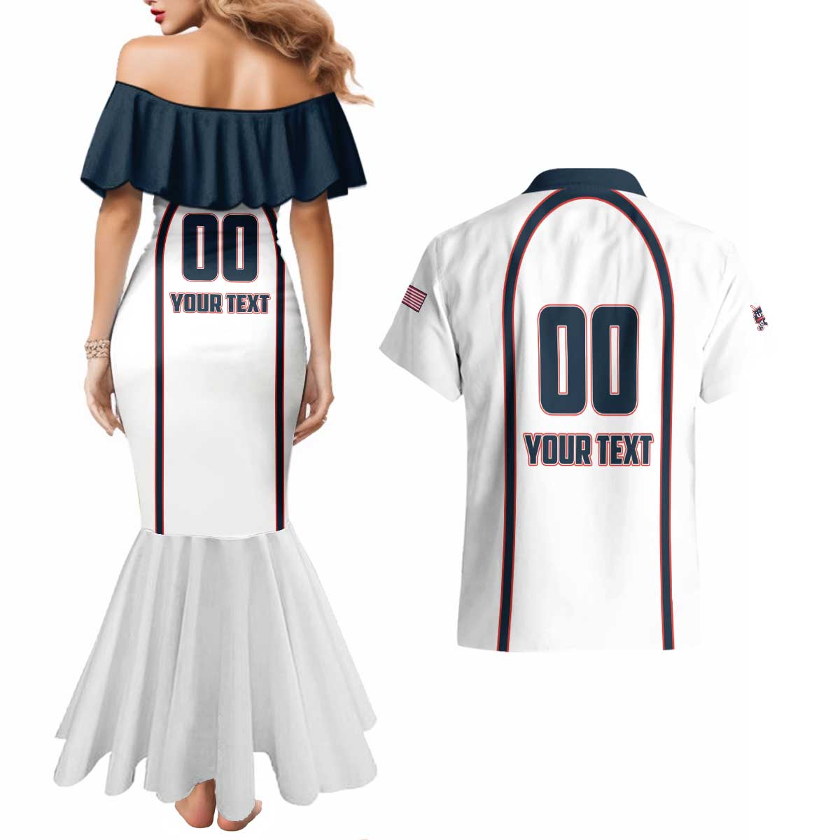 Custom USA 2025 Lacrosse Couples Matching Mermaid Dress and Hawaiian Shirt USA Growing the Game White Version