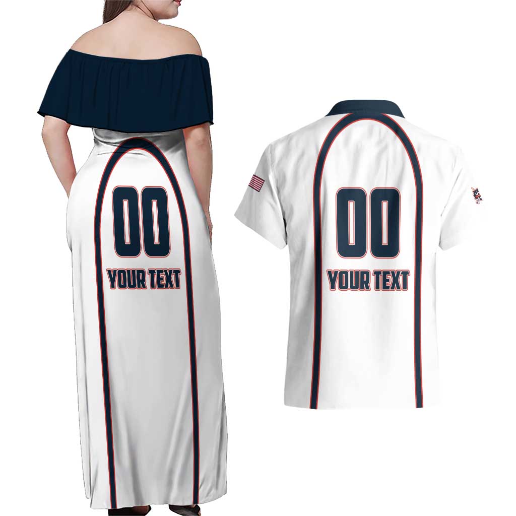 Custom USA 2025 Lacrosse Couples Matching Off Shoulder Maxi Dress and Hawaiian Shirt USA Growing the Game White Version