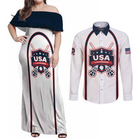 Custom USA 2025 Lacrosse Couples Matching Off Shoulder Maxi Dress and Long Sleeve Button Shirt USA Growing the Game White Version