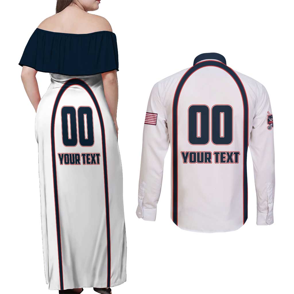 Custom USA 2025 Lacrosse Couples Matching Off Shoulder Maxi Dress and Long Sleeve Button Shirt USA Growing the Game White Version