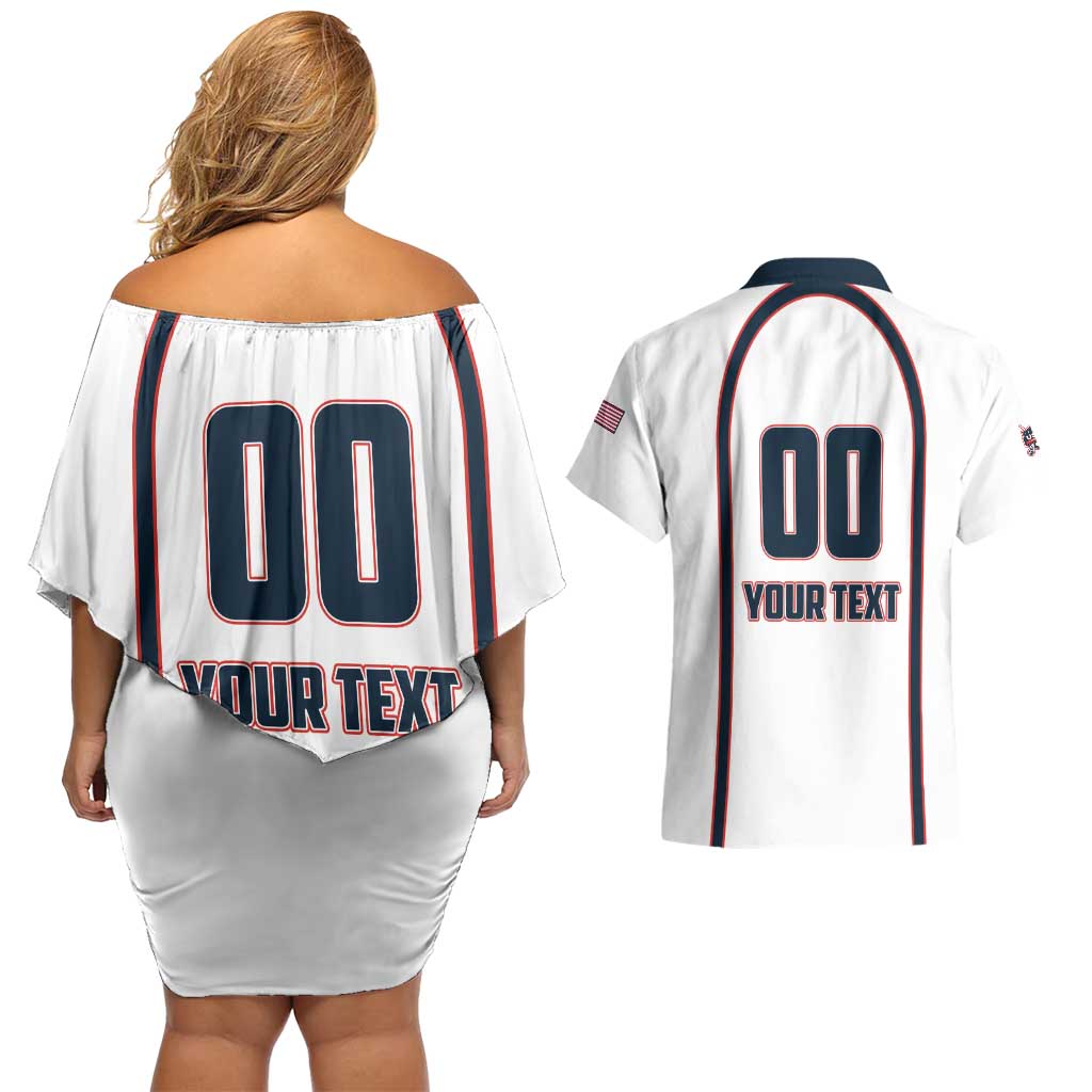 Custom USA 2025 Lacrosse Couples Matching Off Shoulder Short Dress and Hawaiian Shirt USA Growing the Game White Version