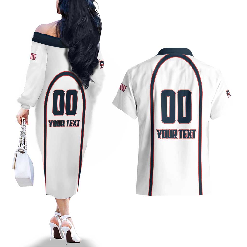 Custom USA 2025 Lacrosse Couples Matching Off The Shoulder Long Sleeve Dress and Hawaiian Shirt USA Growing the Game White Version