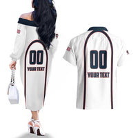 Custom USA 2025 Lacrosse Couples Matching Off The Shoulder Long Sleeve Dress and Hawaiian Shirt USA Growing the Game White Version