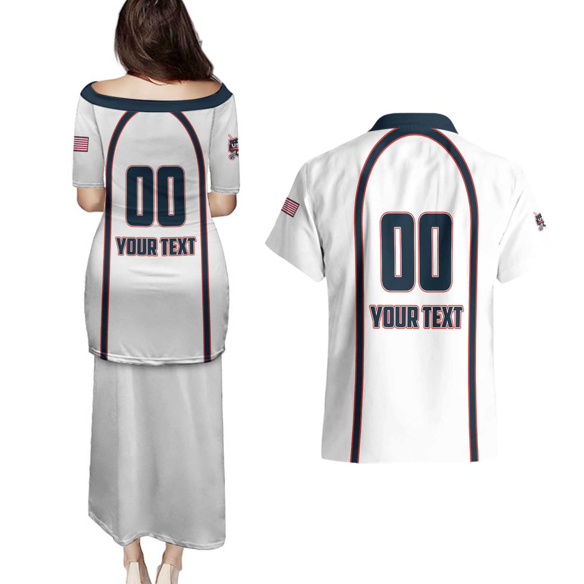 Custom USA 2025 Lacrosse Couples Matching Puletasi and Hawaiian Shirt USA Growing the Game White Version