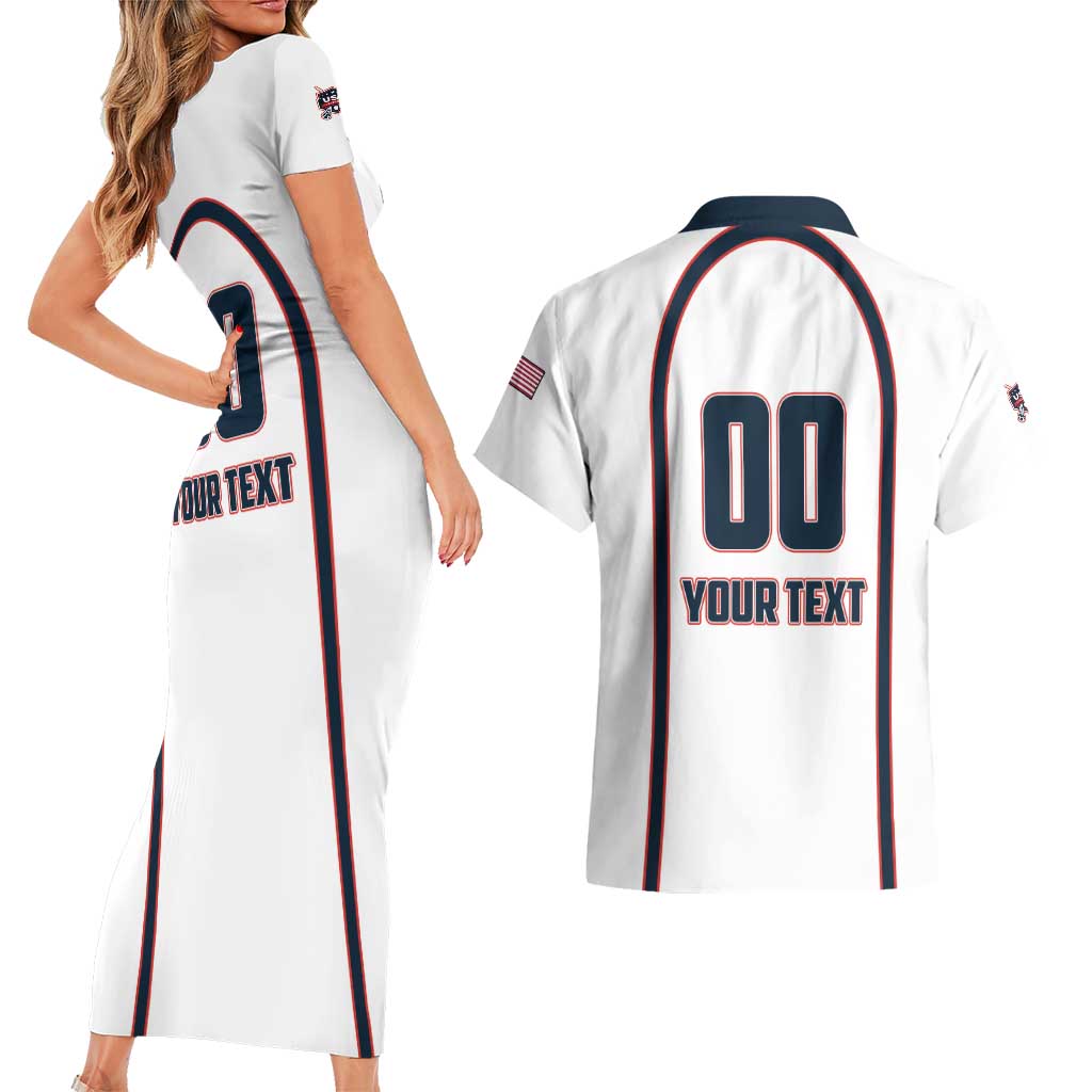 Custom USA 2025 Lacrosse Couples Matching Short Sleeve Bodycon Dress and Hawaiian Shirt USA Growing the Game White Version