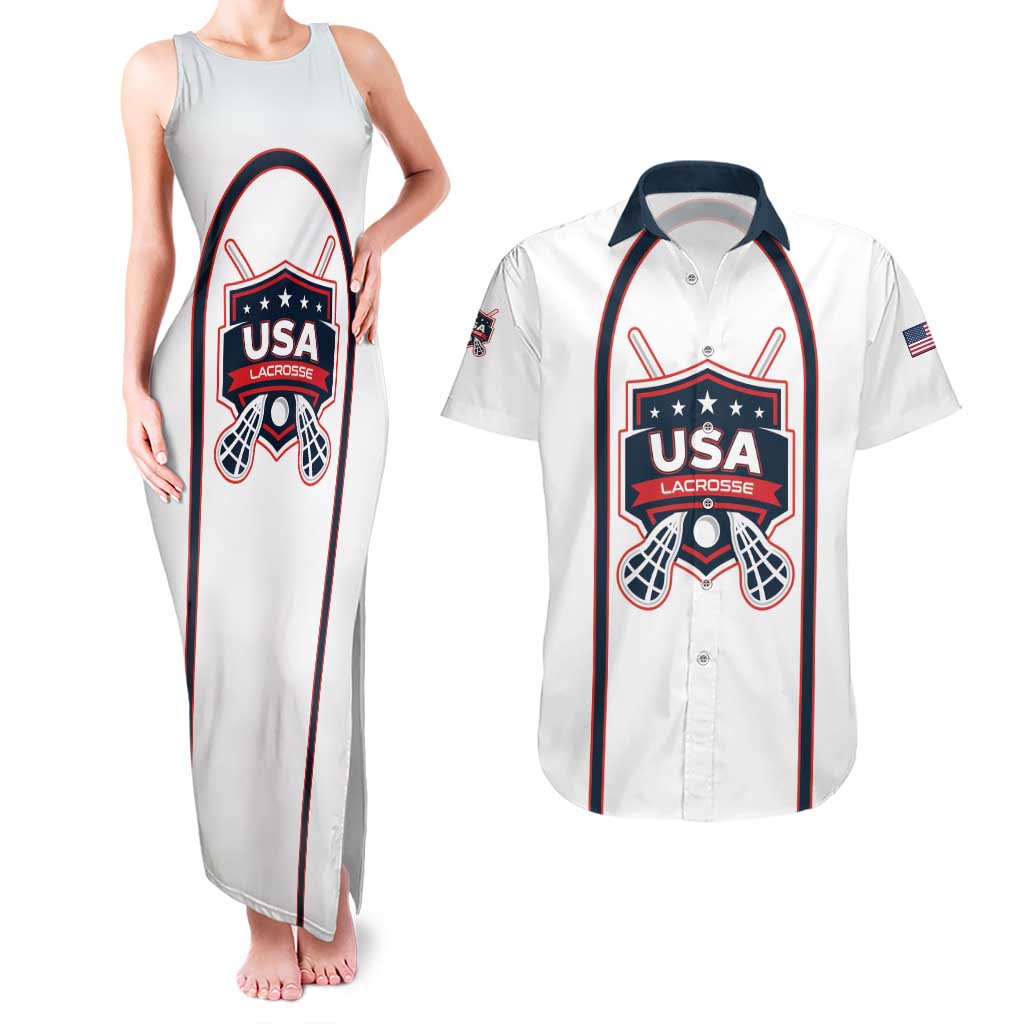 Custom USA 2025 Lacrosse Couples Matching Tank Maxi Dress and Hawaiian Shirt USA Growing the Game White Version