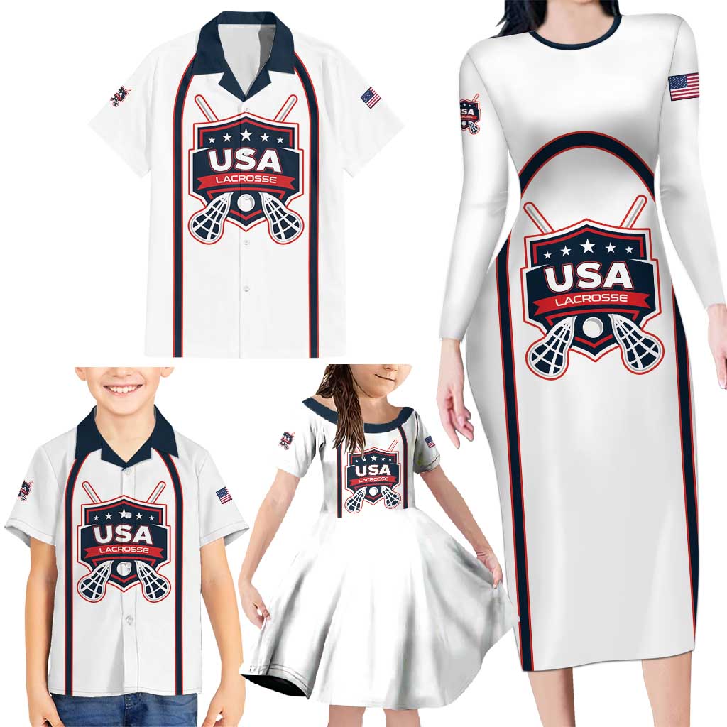 Custom USA 2025 Lacrosse Family Matching Long Sleeve Bodycon Dress and Hawaiian Shirt USA Growing the Game White Version