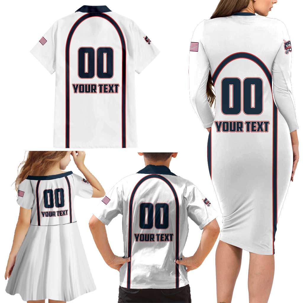 Custom USA 2025 Lacrosse Family Matching Long Sleeve Bodycon Dress and Hawaiian Shirt USA Growing the Game White Version