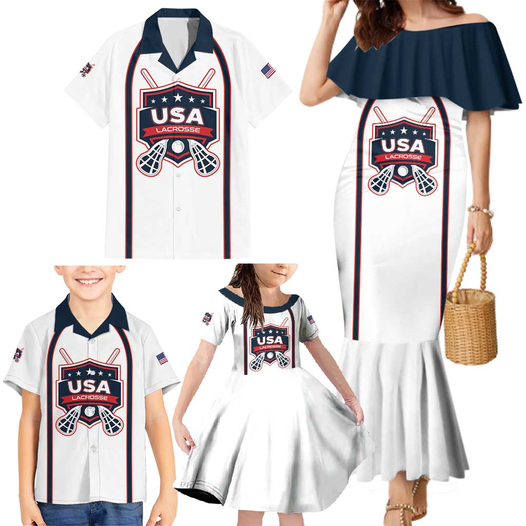 Custom USA 2025 Lacrosse Family Matching Mermaid Dress and Hawaiian Shirt USA Growing the Game White Version