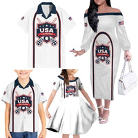 Custom USA 2025 Lacrosse Family Matching Off The Shoulder Long Sleeve Dress and Hawaiian Shirt USA Growing the Game White Version