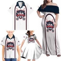 Custom USA 2025 Lacrosse Family Matching Off Shoulder Maxi Dress and Hawaiian Shirt USA Growing the Game White Version