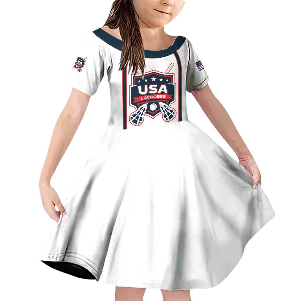 Custom USA 2025 Lacrosse Family Matching Off Shoulder Short Dress and Hawaiian Shirt USA Growing the Game White Version