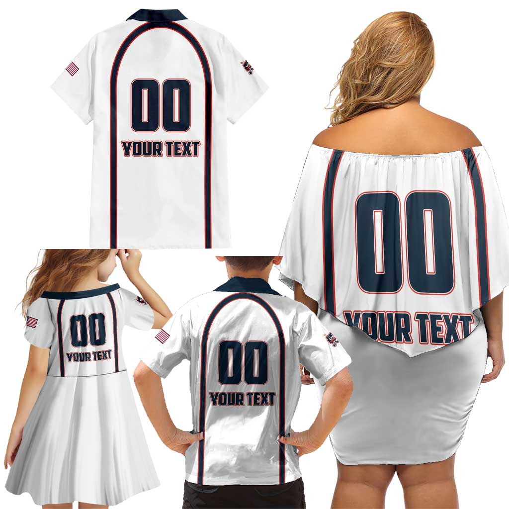 Custom USA 2025 Lacrosse Family Matching Off Shoulder Short Dress and Hawaiian Shirt USA Growing the Game White Version