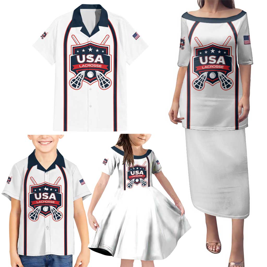 Custom USA 2025 Lacrosse Family Matching Puletasi and Hawaiian Shirt USA Growing the Game White Version