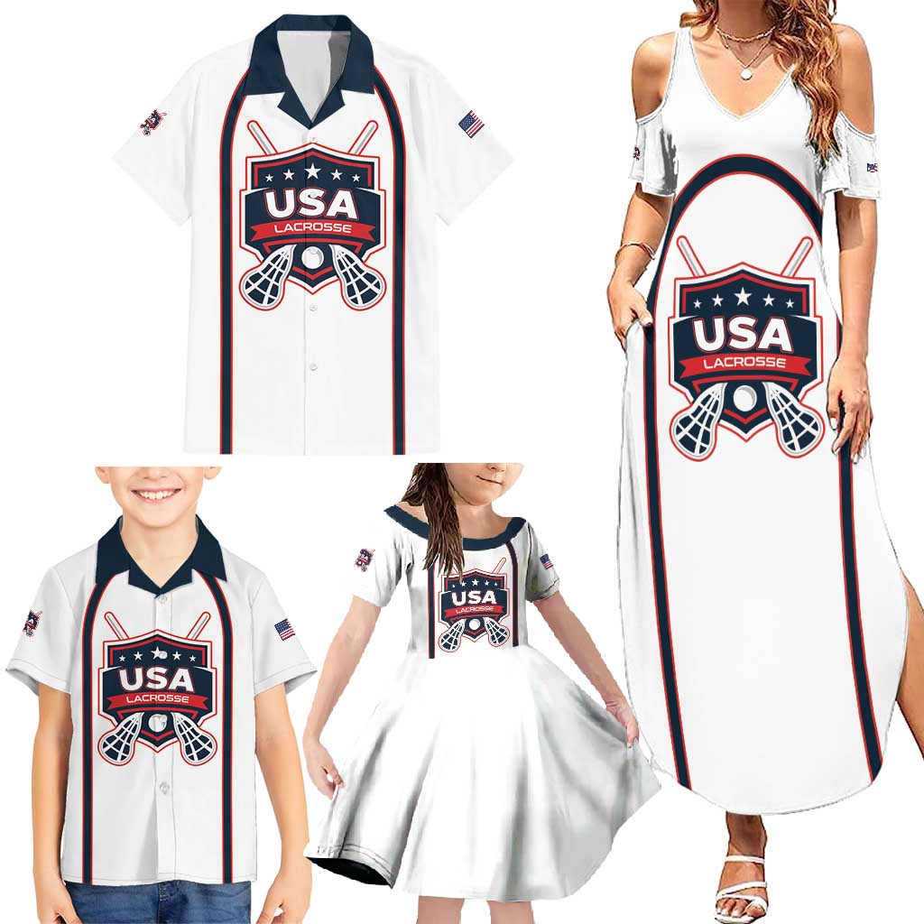 Custom USA 2025 Lacrosse Family Matching Summer Maxi Dress and Hawaiian Shirt USA Growing the Game White Version