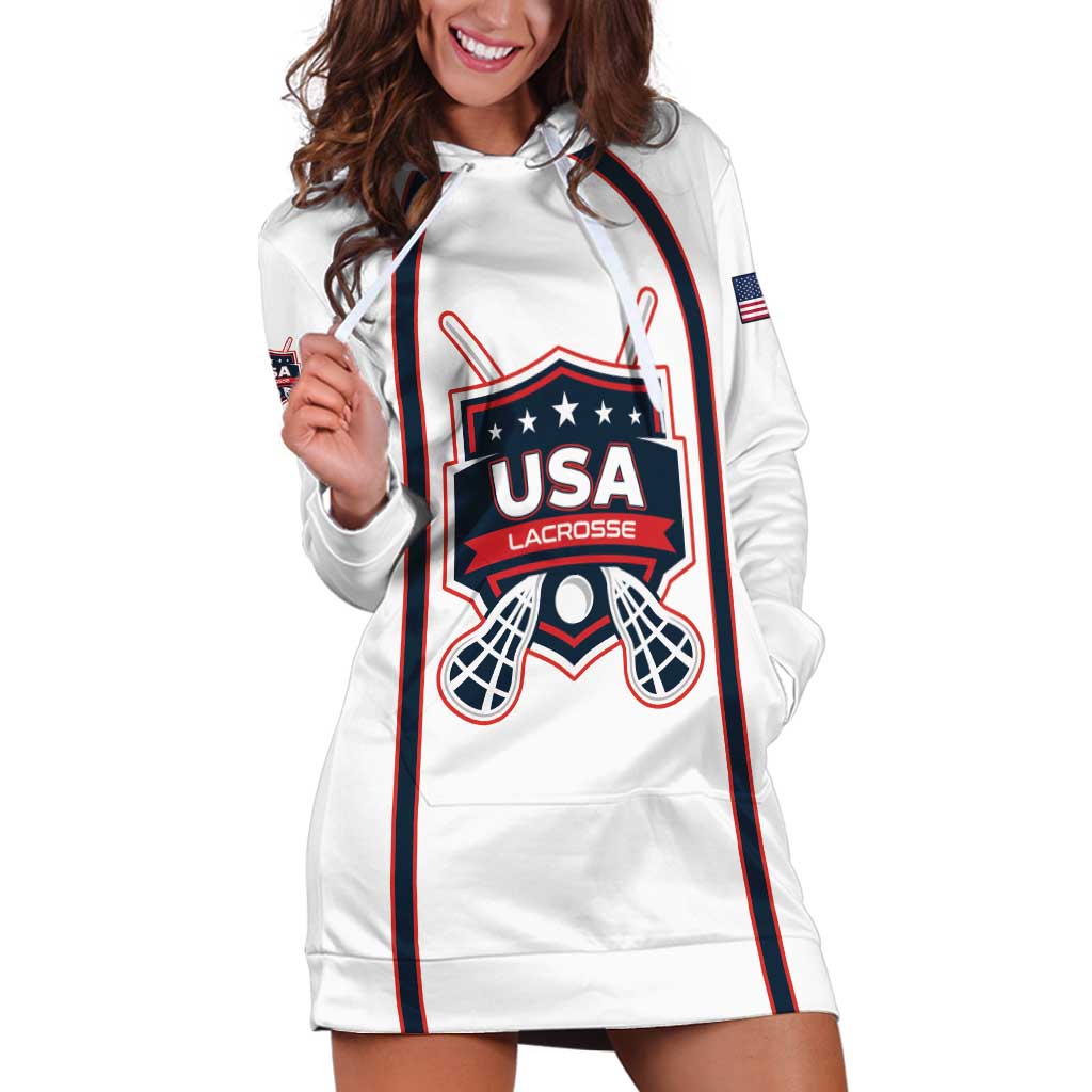 Custom USA 2025 Lacrosse Hoodie Dress USA Growing the Game White Version