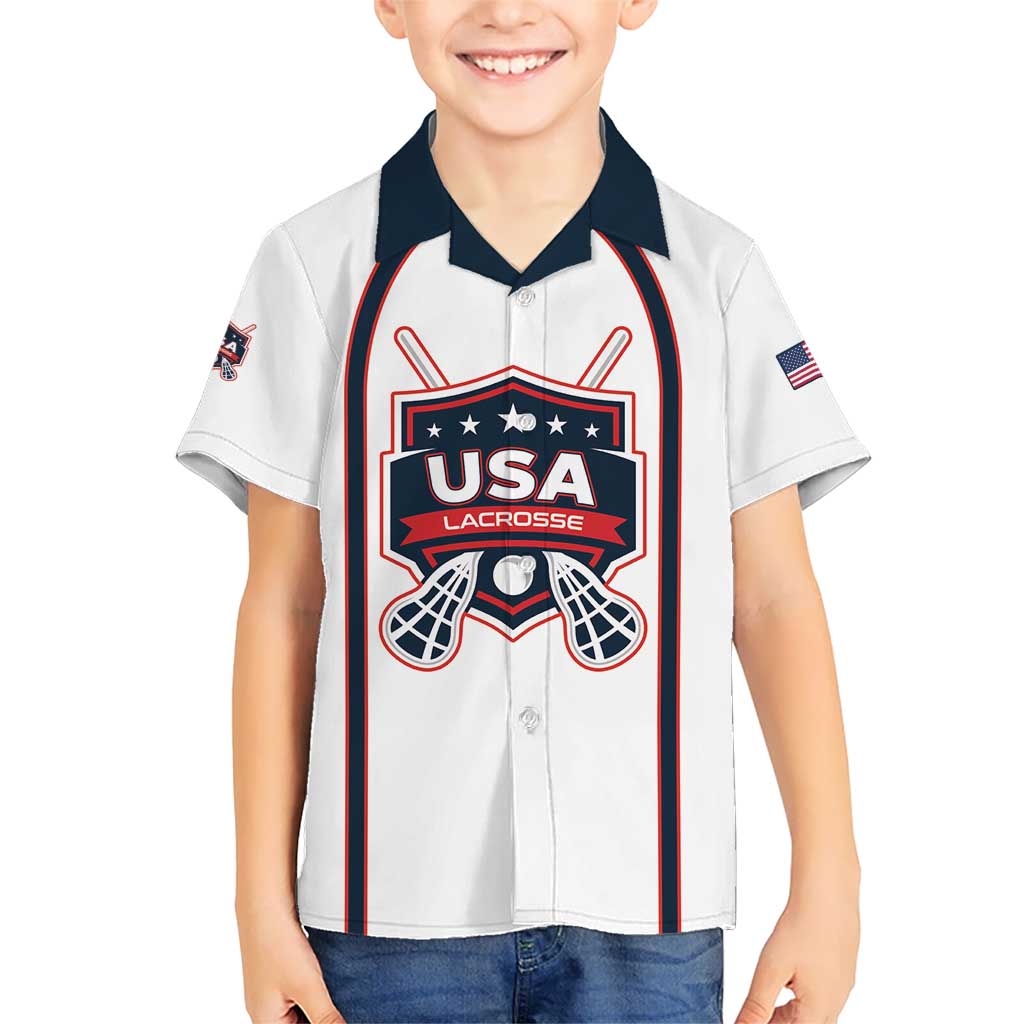 Custom USA 2025 Lacrosse Kid Hawaiian Shirt USA Growing the Game White Version