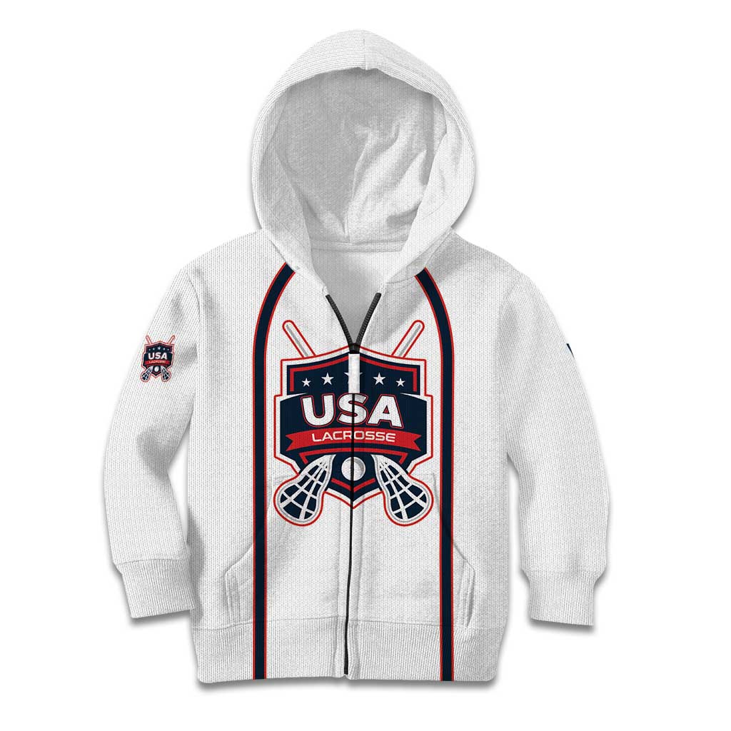 Custom USA 2025 Lacrosse Kid Hoodie USA Growing the Game White Version