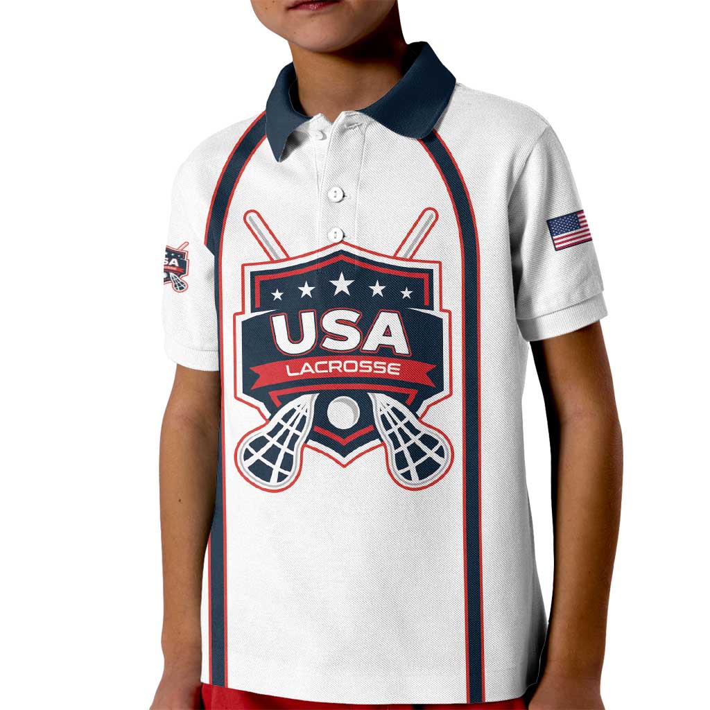 Custom USA 2025 Lacrosse Kid Polo Shirt USA Growing the Game White Version
