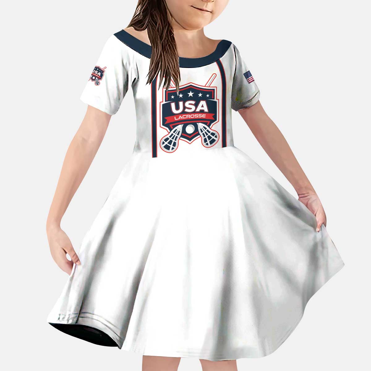 Custom USA 2025 Lacrosse Kid Short Sleeve Dress USA Growing the Game White Version